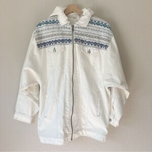 RARE Free People White Jean Jacket with Blue Accents